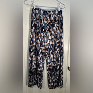 arolina Size Small Pants Palazzo Lounge Stretchy Autumn Leaves on Black Backgrd